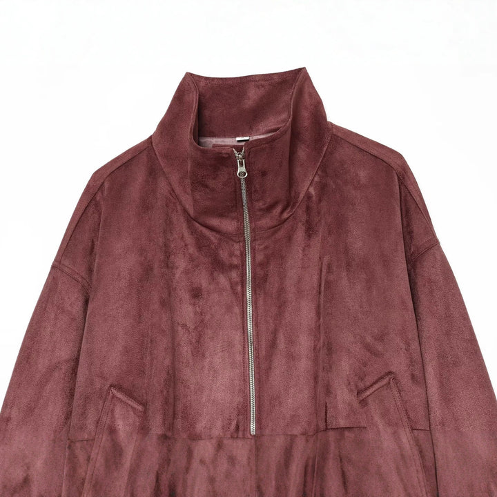 Damen kurze Veloursleder-Optik Bomberjacke mit Stehkragen und elastischem Saum Drune