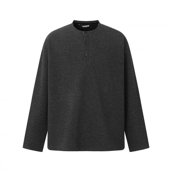 Unisex Oversize-Feinstrickpullover mit Henley-Knopfleiste und Stehkragen Drune