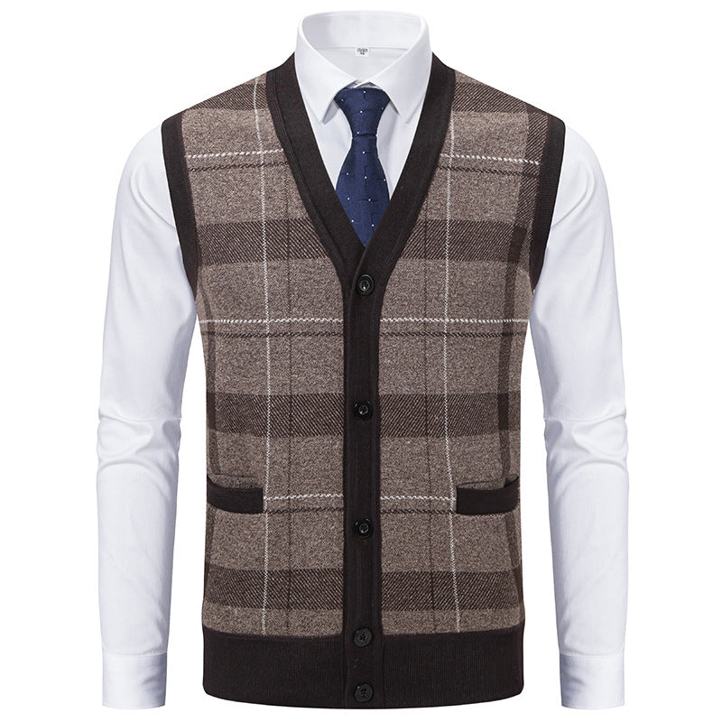 Herren Ärmellose Strickweste mit Rauten‑Muster, V‑Ausschnitt und Knopfleiste Drune