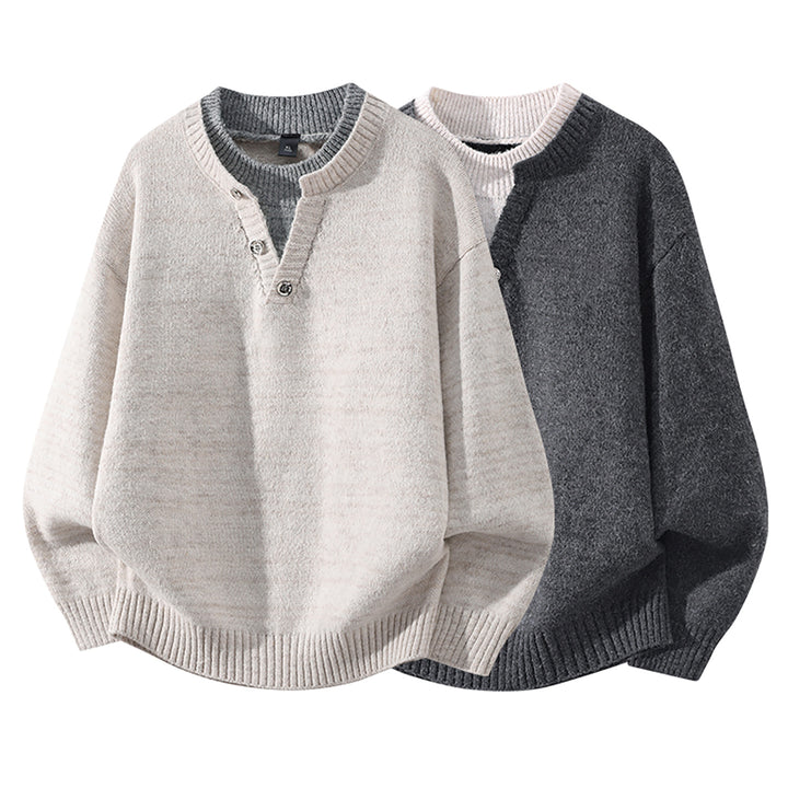 Damen Oversize-Strickpullover mit Henley‑Halbknopfkragen und geripptem Saum Drune