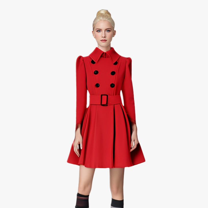 Damen moderner Trenchcoat mit tailliertem Schnitt und Doppelknöpfen Drune
