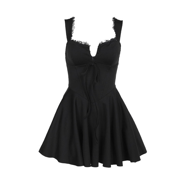 Damen verspieltes Mini-Kleid mit Rüschen und Schleifendetails Drune