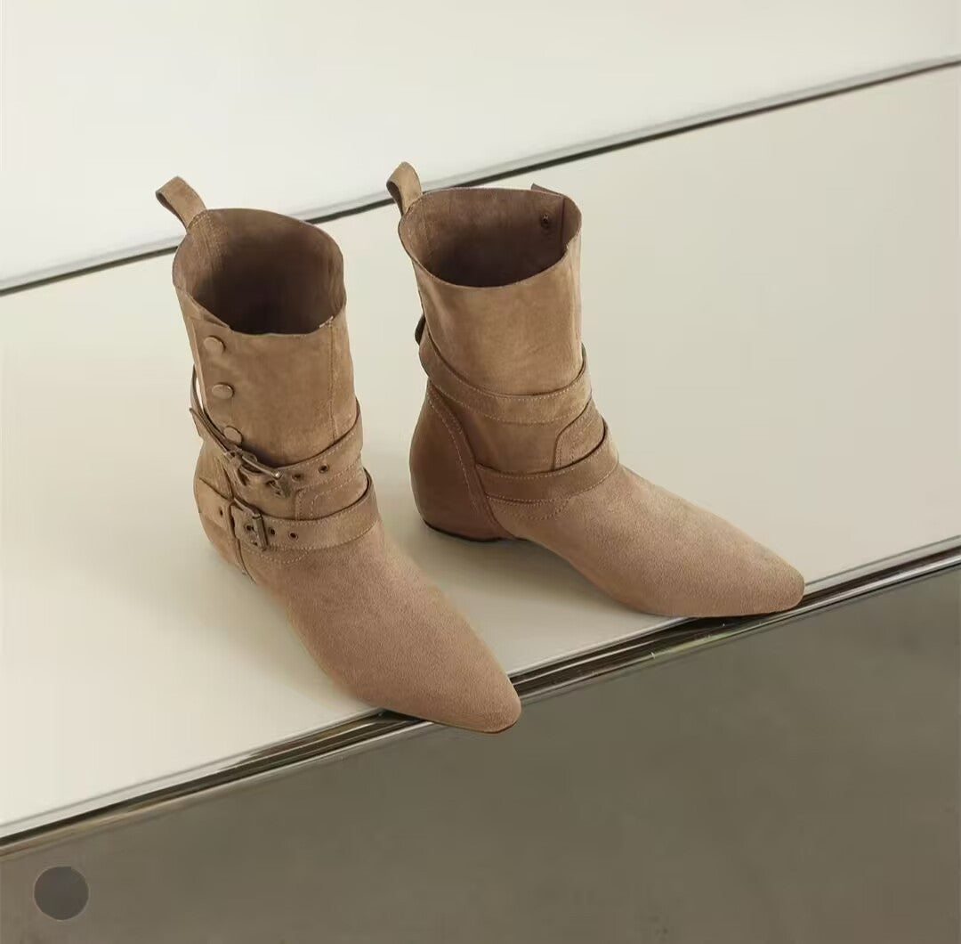 Damen Elegante Ankle-Stiefel mit dekorativen Schnallen Drune