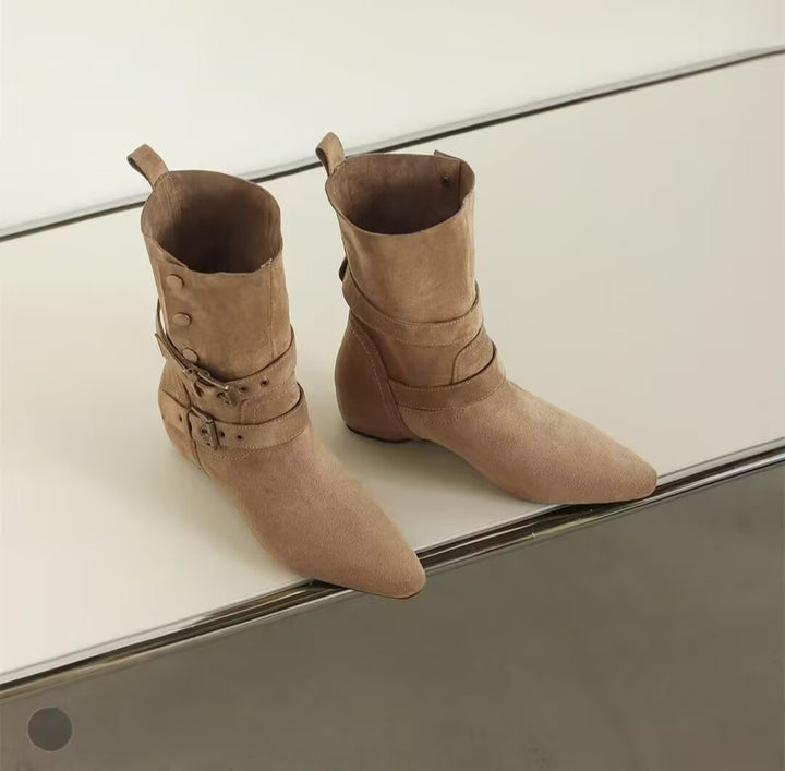 Damen Elegante Ankle-Stiefel mit dekorativen Schnallen Drune