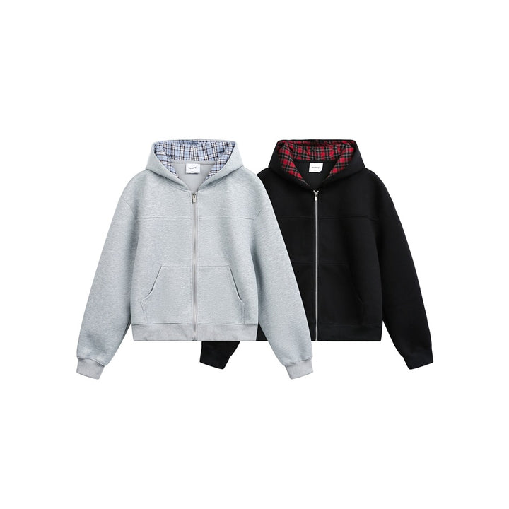 Unisex Kapuzenjacke mit Karofutter und durchgehendem Reißverschluss Drune