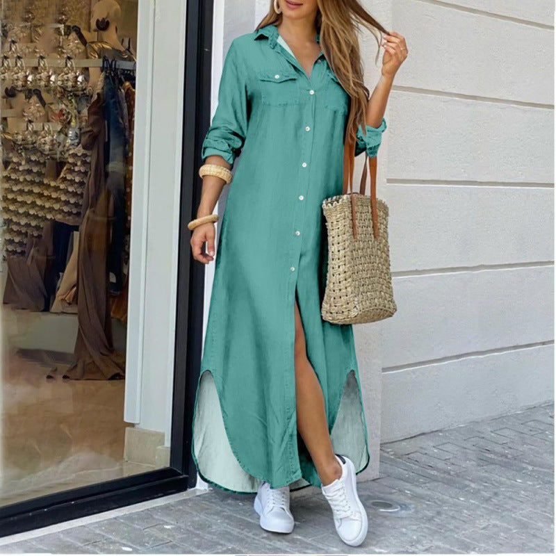 Damen Hemdkleid mit elegantem Schlitz und praktischen Taschen Drune