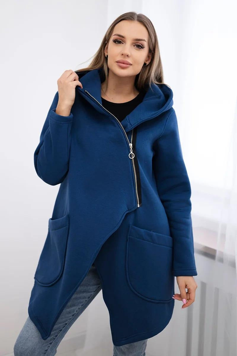 Drune | Zip Kapuzenpullover mittellange Fleece Sweatjacke