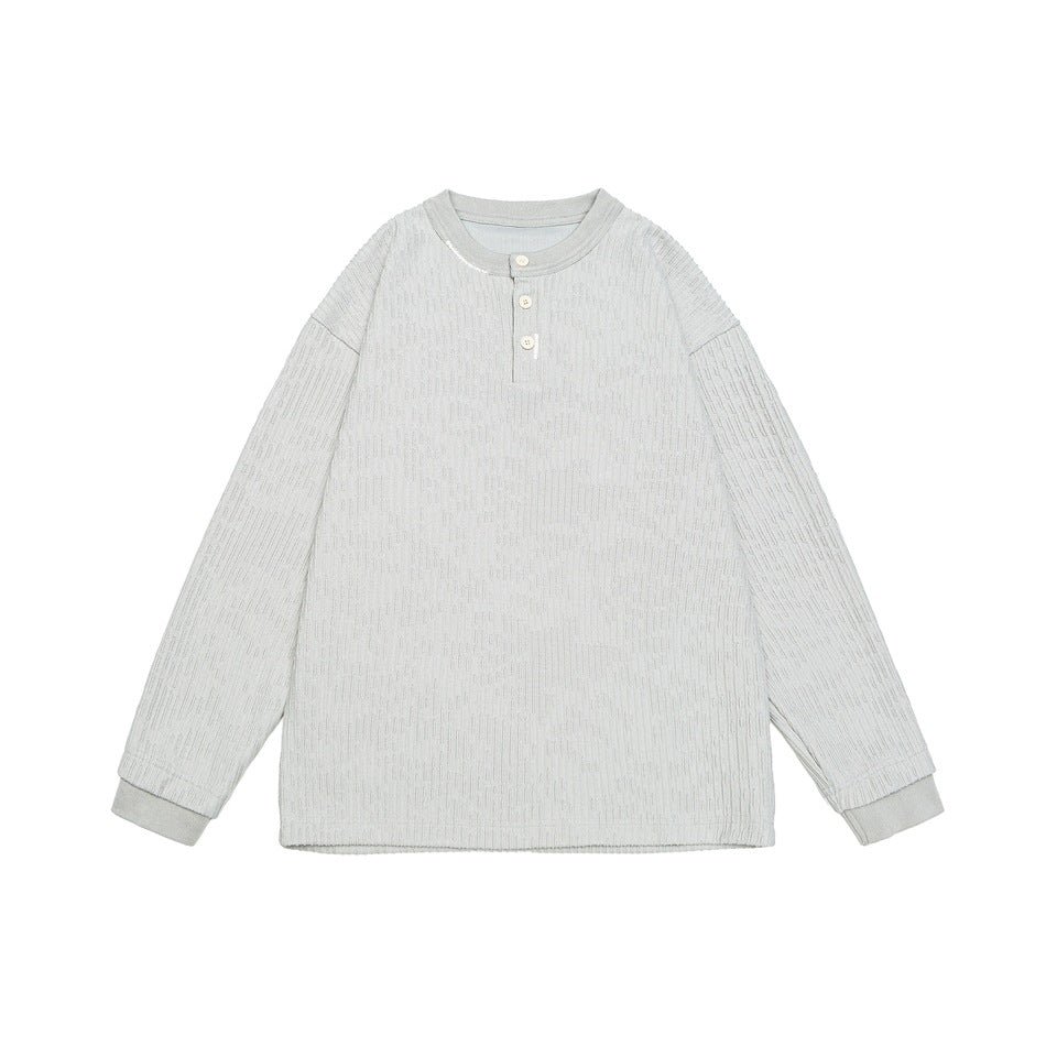 Unisex Gerippter Oversize-Henley-Pullover mit Knopfleiste Drune