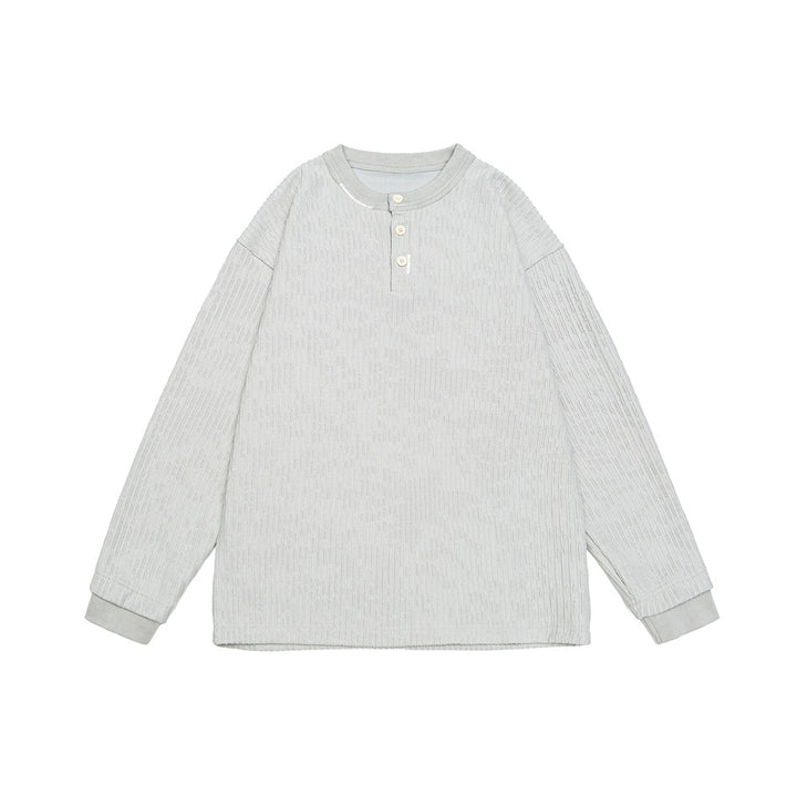 Unisex Gerippter Oversize-Henley-Pullover mit Knopfleiste Drune