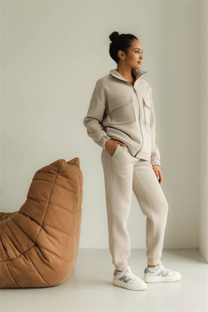 Damen modische Fleecejacke mit hohem Kragen und praktischen Taschen Drune