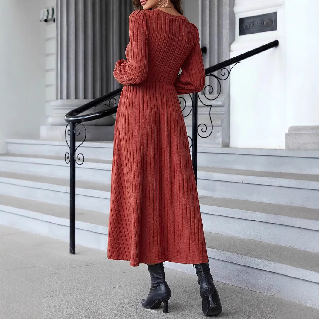 Damen gestricktes Maxikleid mit langen Ärmeln Drune
