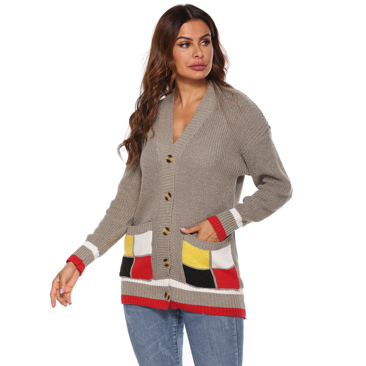 Damen Strickjacke mit bunten Akzentdetails und großen Knöpfen Drune