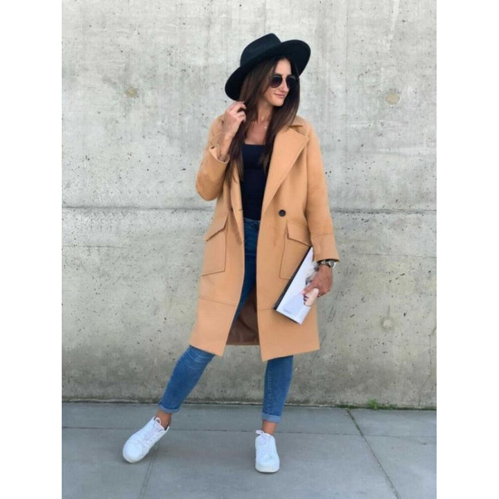 Damen Modischer Longblazer mit tiefem Revers und praktischen Taschen Drune