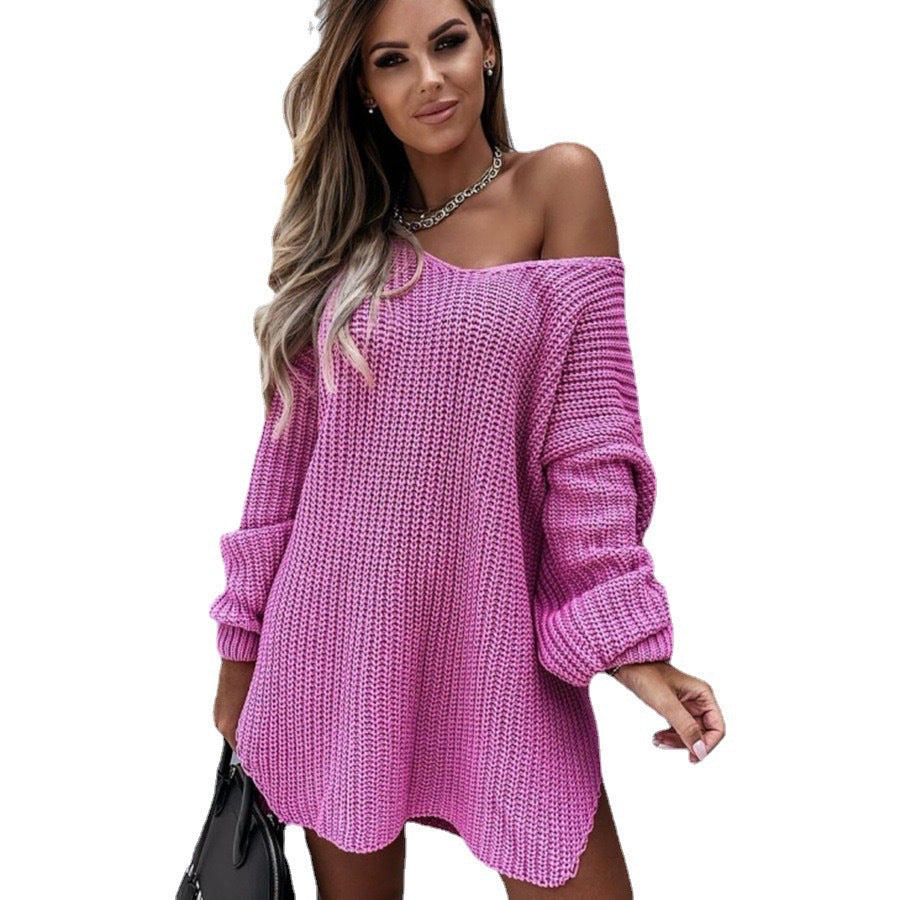 Damen Oversized Strickpullover mit weitem Schnitt und offenen Ärmeln Drune
