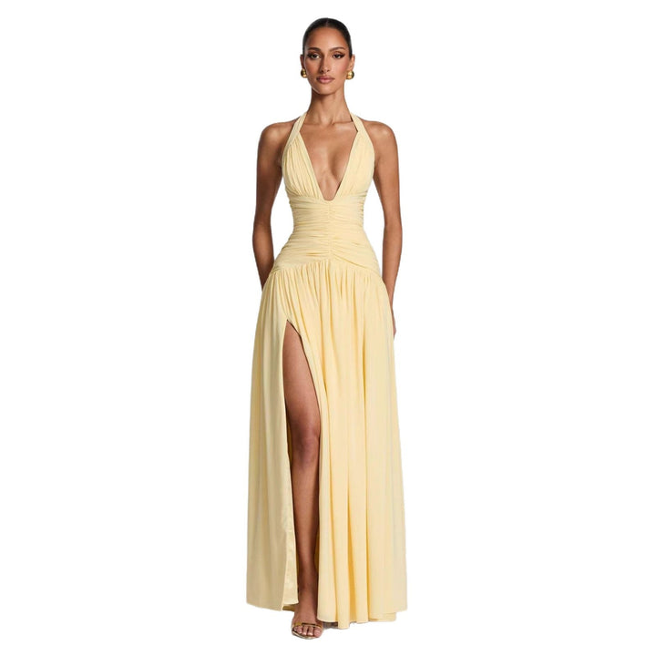 Damen Elegantes Maxikleid mit halterlosem Ausschnitt und raffiniertem Faltenwurf Drune