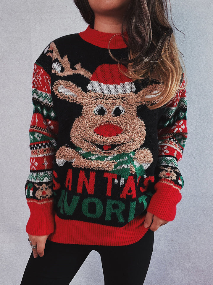 Damen Weihnachts-Pullover mit festlichem Rentier-Motiv und bunten Mustern Drune