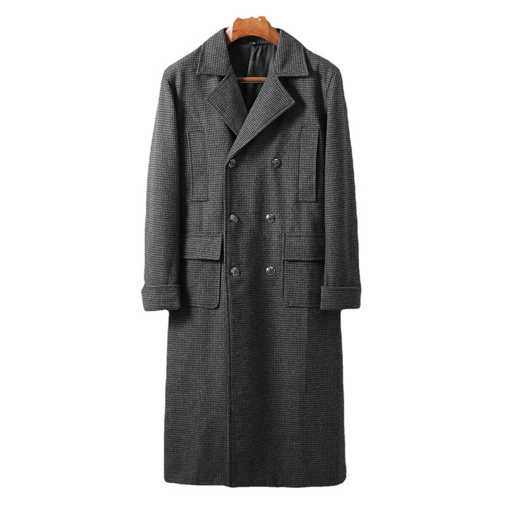 Herren Eleganter lang geschnittener Wollmantel mit Doppelreihe und Pattentaschen Drune