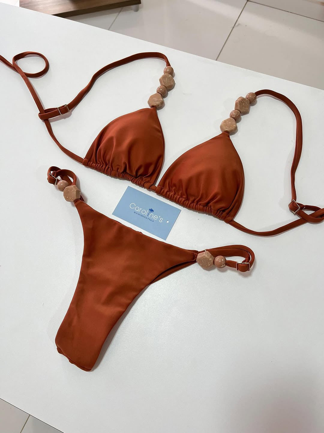 Damen Triangel-Bikini mit elastischen Bändern und dekorativen Details Drune