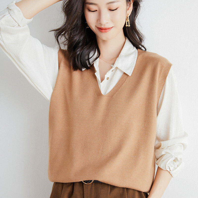 Damen Oversize V-Ausschnitt Feinstrickweste mit Rippenbund Drune