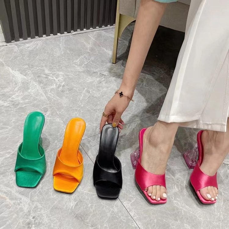 Damen Mules mit transparentem Blockabsatz und modischem Obermaterial Drune