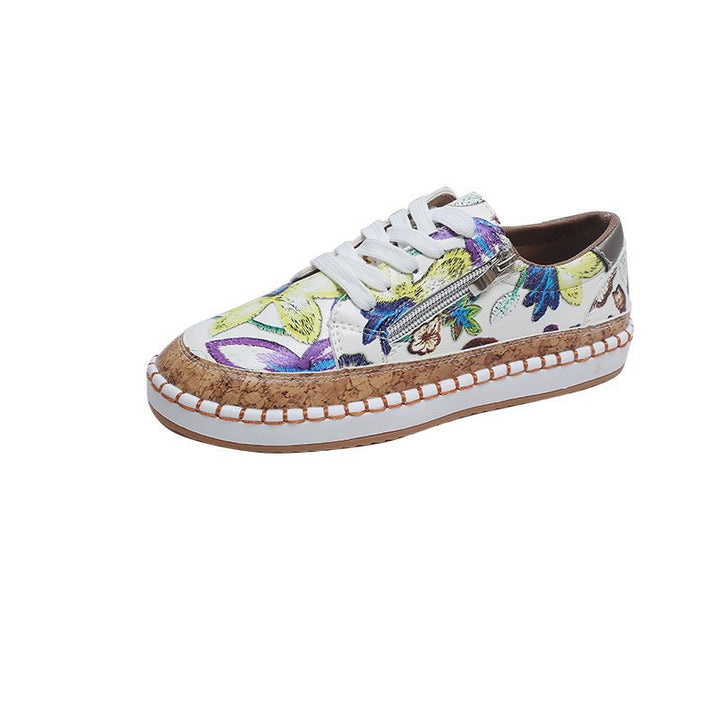 Damen florale Plateausneaker mit Korkplateau, seitlichem Reißverschluss und gepolstertem Komfortfußbett Drune