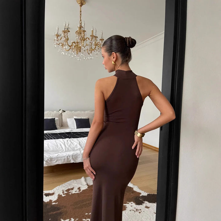 Damen Maxikleid mit elegantem Stehkragen und figurformendem Schnitt Drune