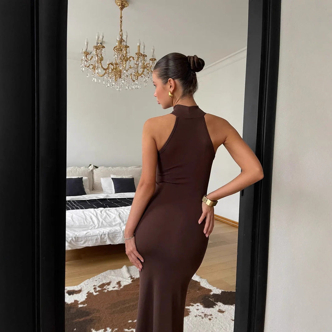 Damen Maxikleid mit elegantem Stehkragen und figurformendem Schnitt Drune