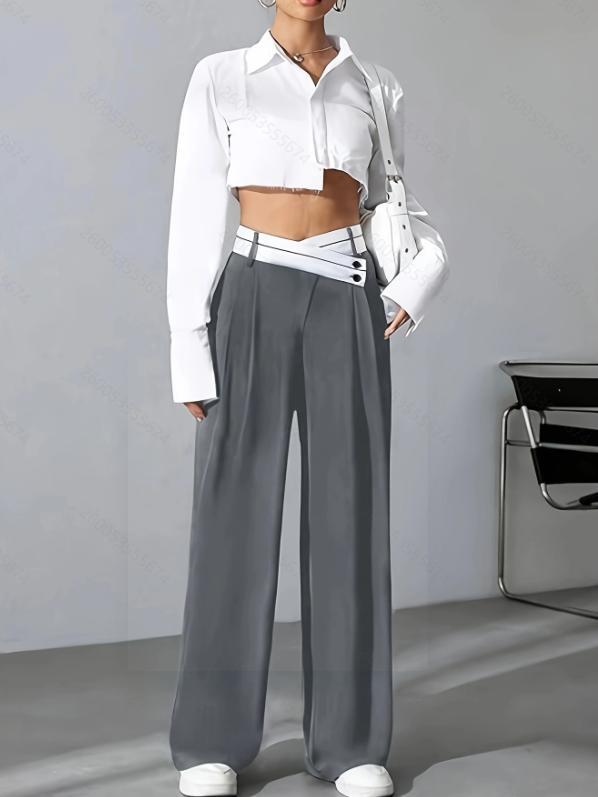 Damen Modische Palazzo-Hose mit asymmetrischem Bund Drune