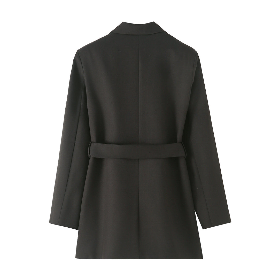 Damen nan taillierter Gürtel-Blazer mit asymmetrischem Schalkragen und Pattentaschen Drune