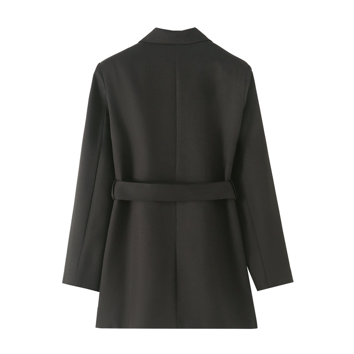 Damen nan taillierter Gürtel-Blazer mit asymmetrischem Schalkragen und Pattentaschen Drune