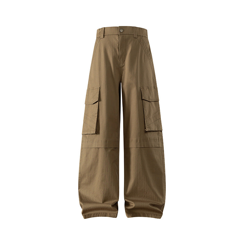 Damen weite Cargo-Hose mit hoher Taille und Multifunktions-Taschen Drune