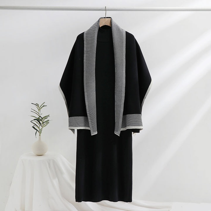 Damen Strickkleid mit drapierter Strickjacke Drune