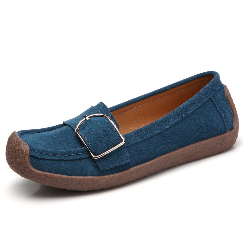 Damen nan Mokassin-Slipper aus Veloursleder mit dekorativer Metallschnalle, gepolstertem Fußbett und rutschfester Gummilaufsohle Drune
