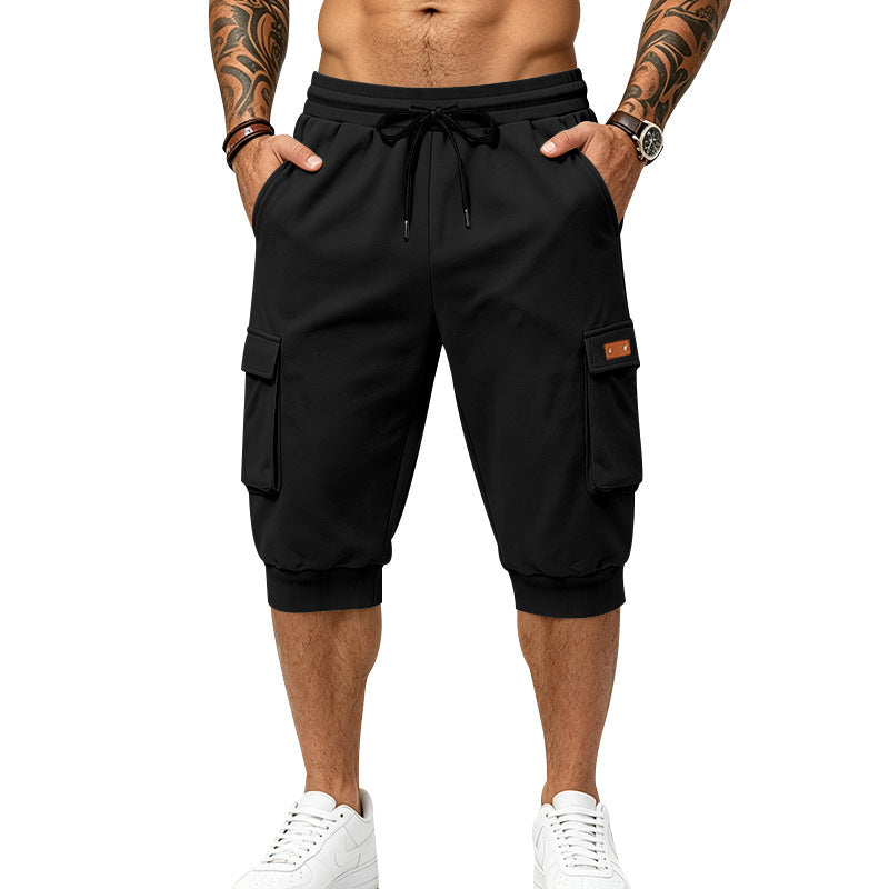 Herren Dreiviertel-Sweat-Cargo mit elastischem Bund, Kordelzug und Mehrfachtaschen Drune