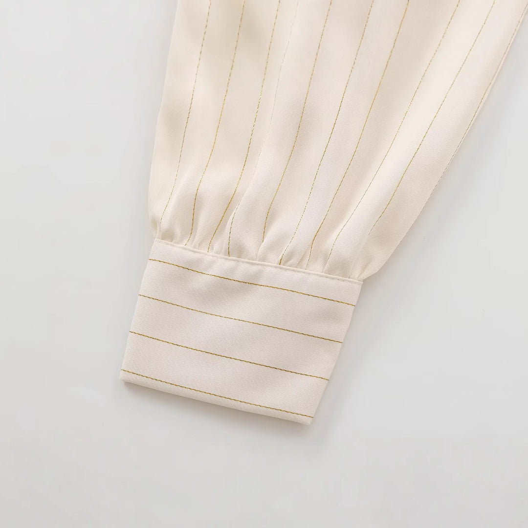 Damen Bluse mit Bindeschal, feinem Nadelstreifen und Ballonärmeln Drune