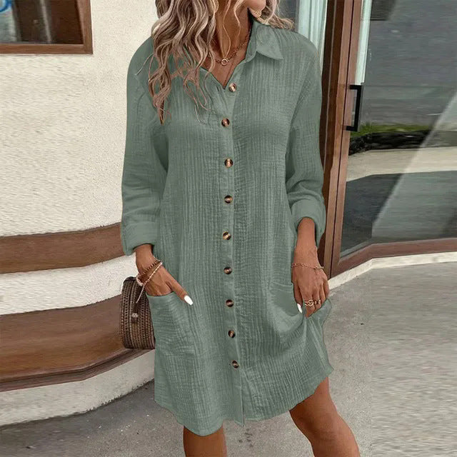 Damen Hemdkleid mit Knopfdetail und praktischen Taschen Drune