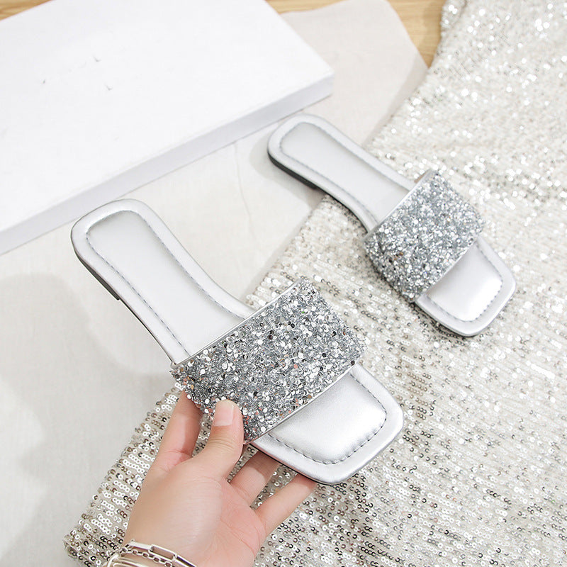 Damen Glitzernde Riemchen-Pantoletten Drune