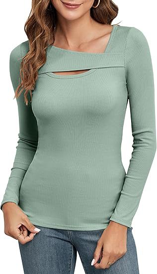 Damen Geripptes Langarmshirt mit asymmetrischem Carmenausschnitt und Brust-Cut-Out Drune