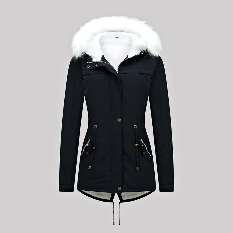 Damen Thermischer Parka mit Kunstfellkapuze und Taillenzug Drune