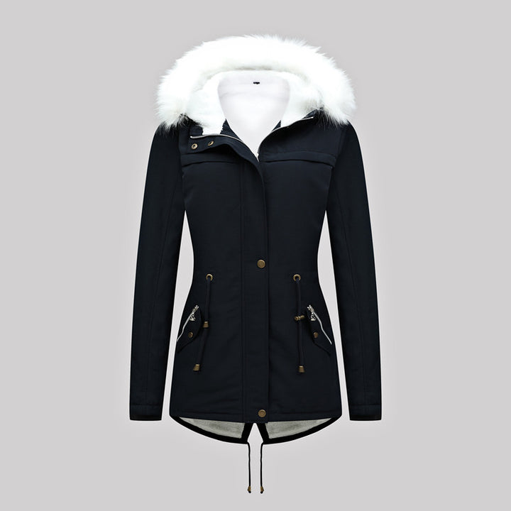 Damen Thermischer Parka mit Kunstfellkapuze und Taillenzug Drune