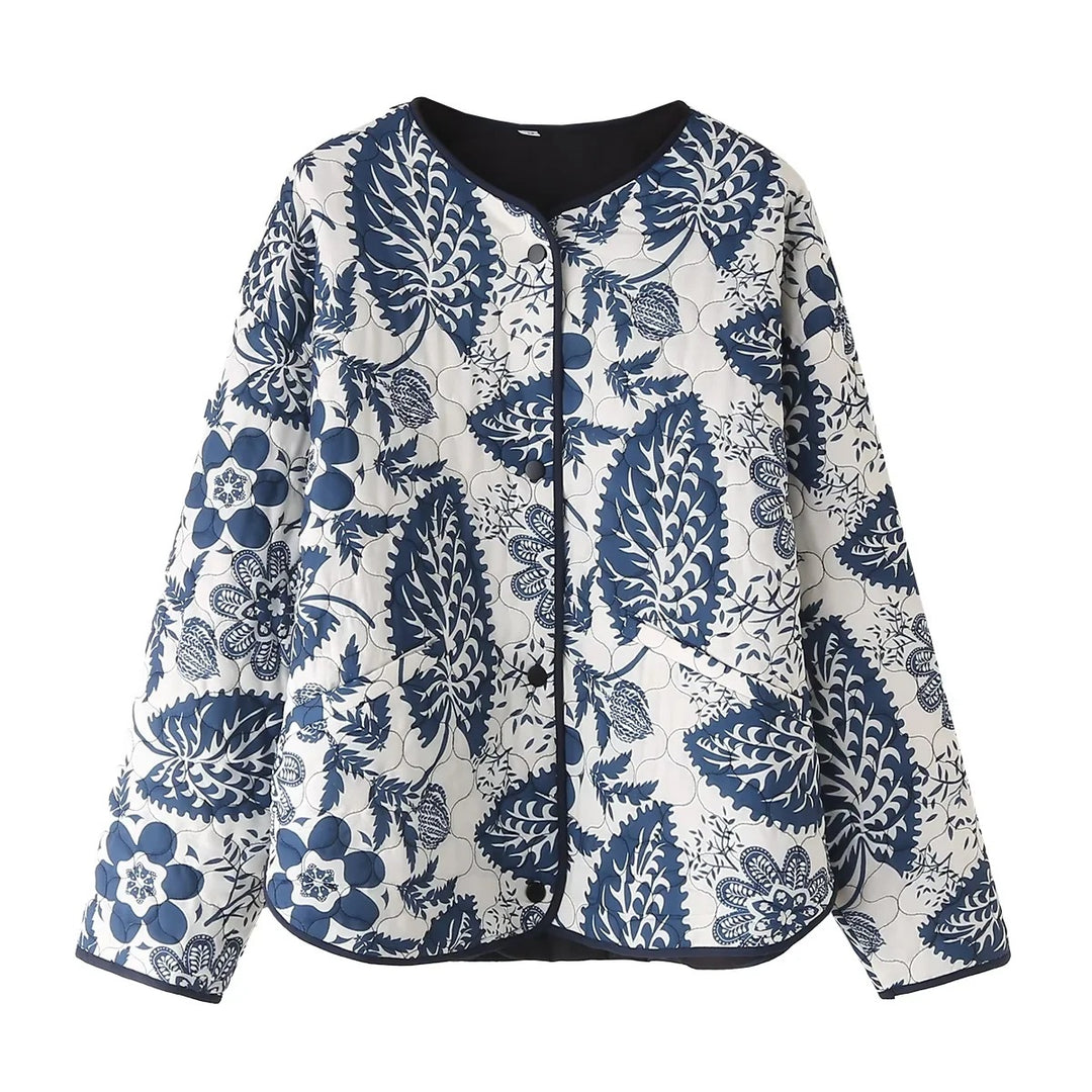 Damen nan gesteppte Kurzjacke im Kimono-Look mit floralem Steppmuster Drune