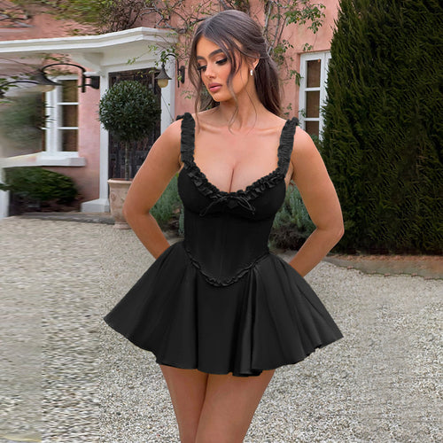 Damen Off-Shoulder Kleid mit raffinierten Rüschendetails Drune