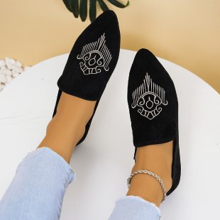 Damen Bestickte Velours-Loafer mit spitzer Zehenpartie und rutschfester Gummisohle Drune