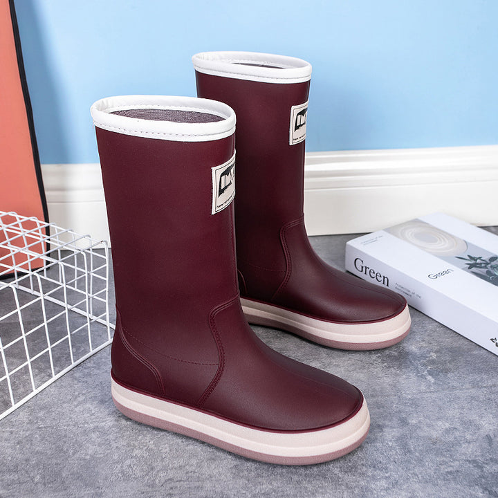Damen Mittelhohe Plateau-Regenstiefel mit wasserfester Vollgummi-Konstruktion Drune