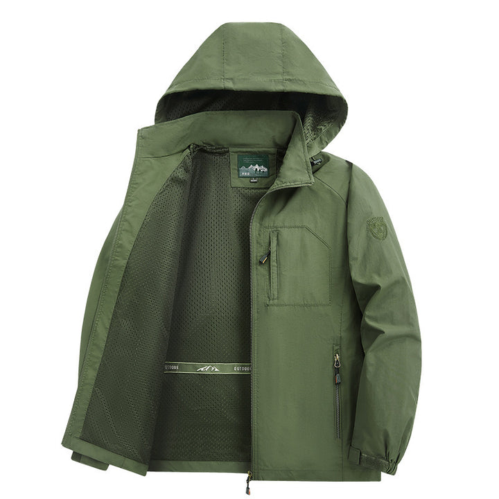 Herren nan leichte wasserabweisende Übergangsjacke mit Kapuze und funktionalen Reißverschlusstaschen Drune