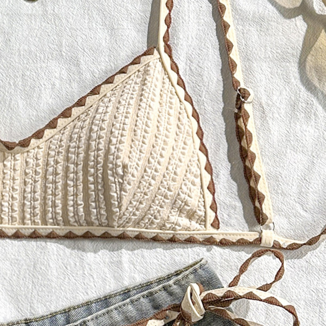 Damen Triangel-Bikini mit gestreiften Bindebändern Drune