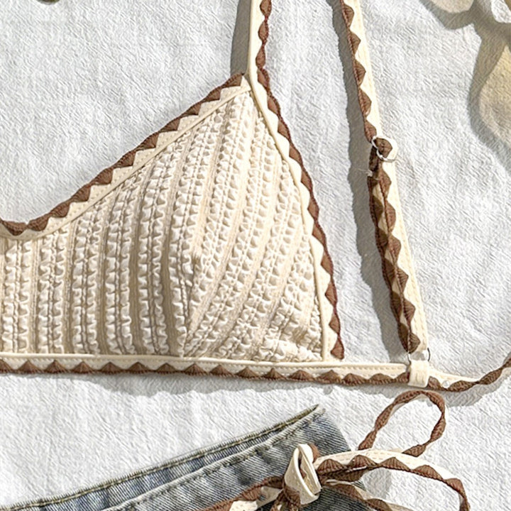 Damen Triangel-Bikini mit gestreiften Bindebändern Drune