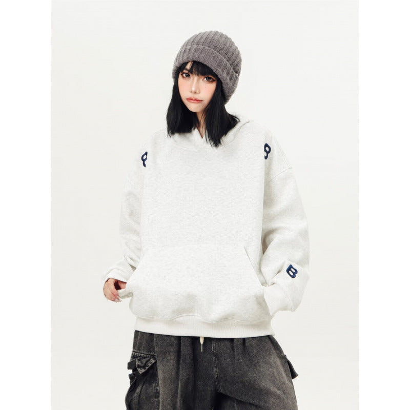 Unisex Oversized Kapuzenpullover mit großflächigem Intarsien‑Blockprint und geripptem Saum Drune