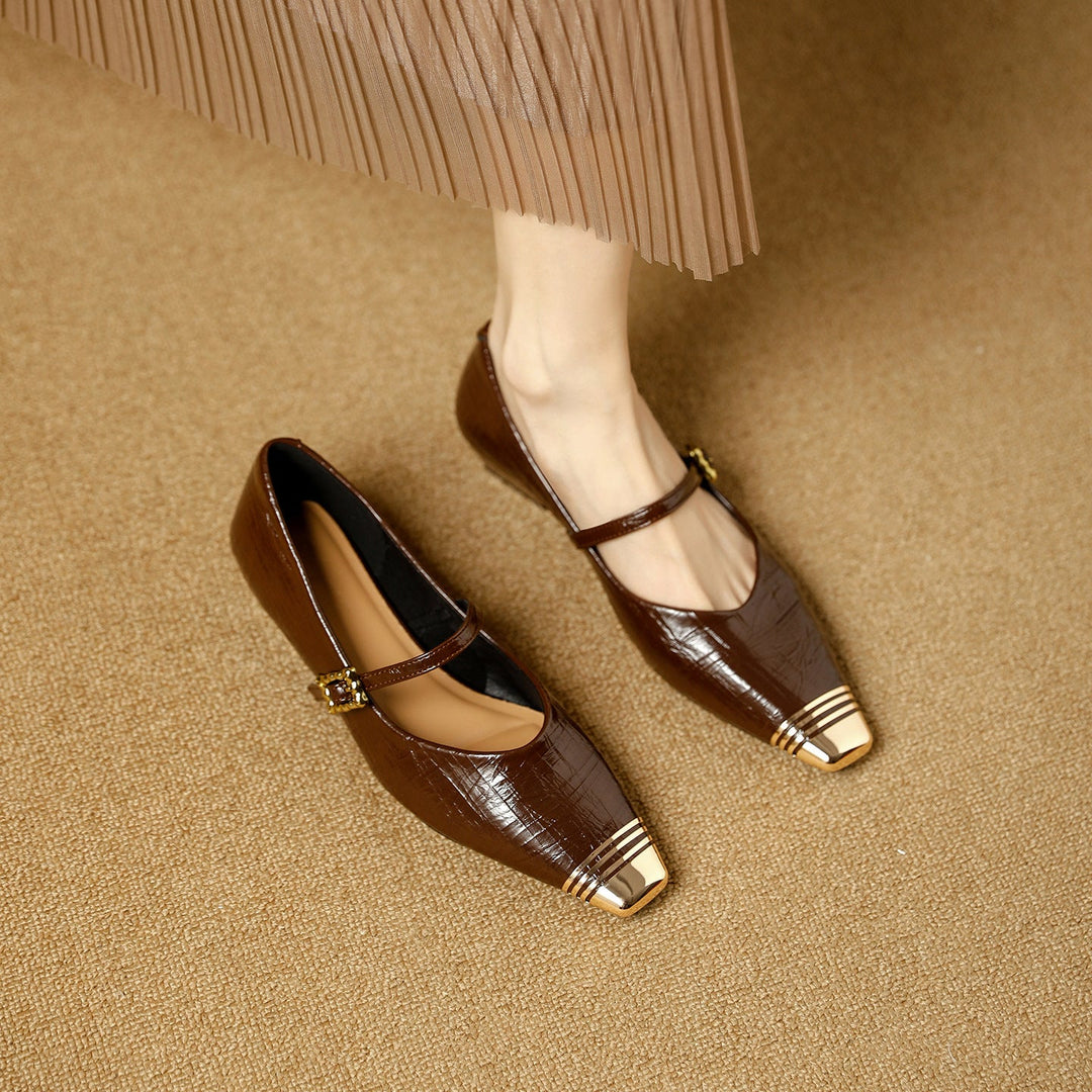 Damen Ballerinas mit elegantem Riemen und stilvollem Blockabsatz Drune
