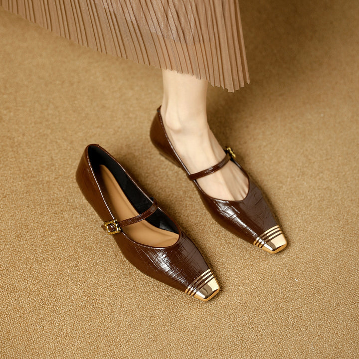 Damen Ballerinas mit elegantem Riemen und stilvollem Blockabsatz Drune